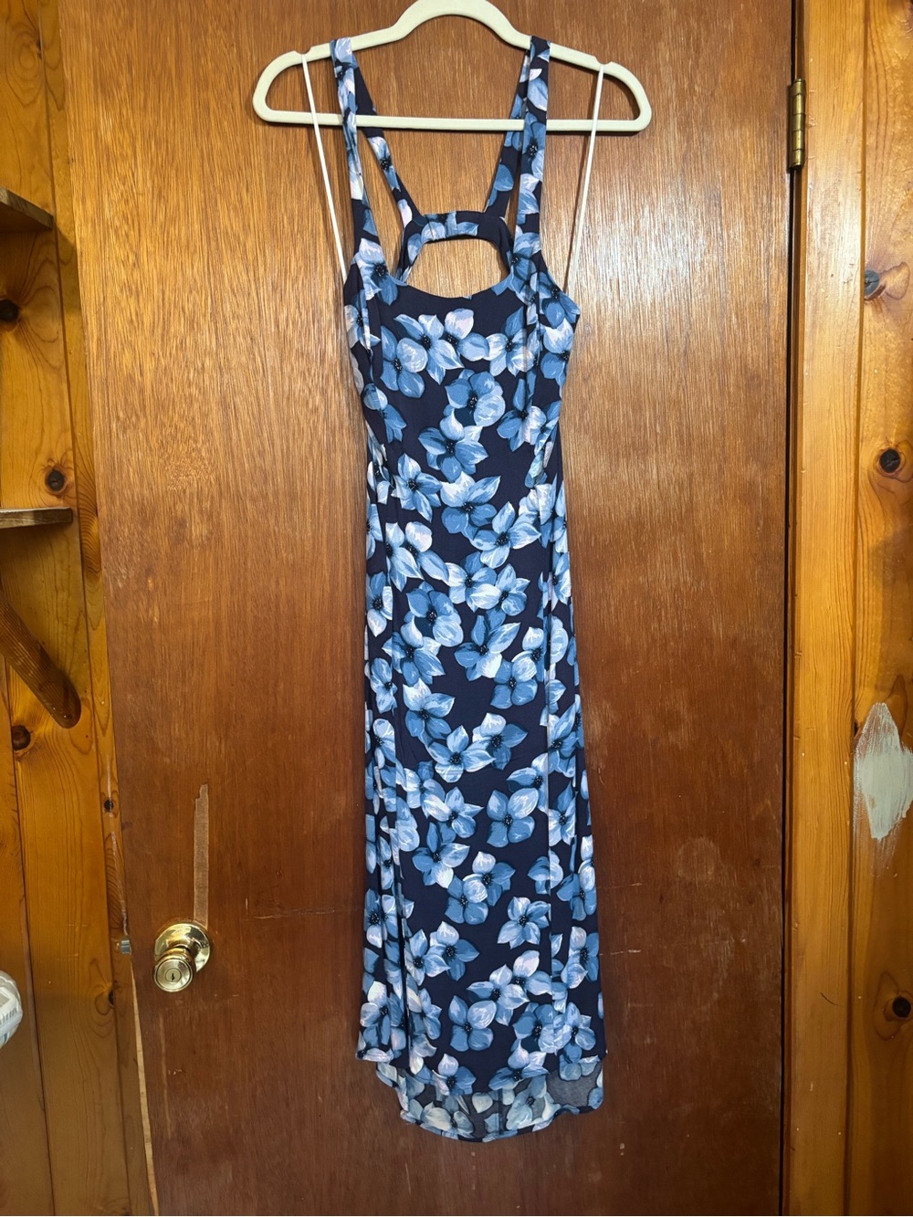 Reformation Navy Floral Backless Maxi Dress with Light Blue Blooms